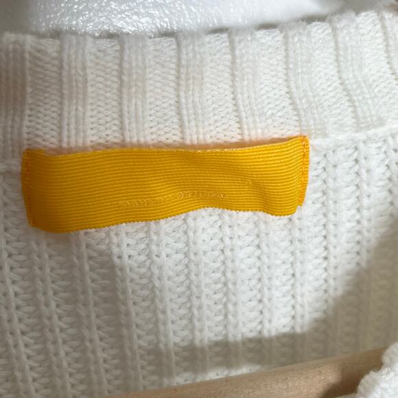 Yellow Label Co Long Sleeve Chunky Knit Sweater Men Small White Crew Neck Cotton - Picture 5 of 10